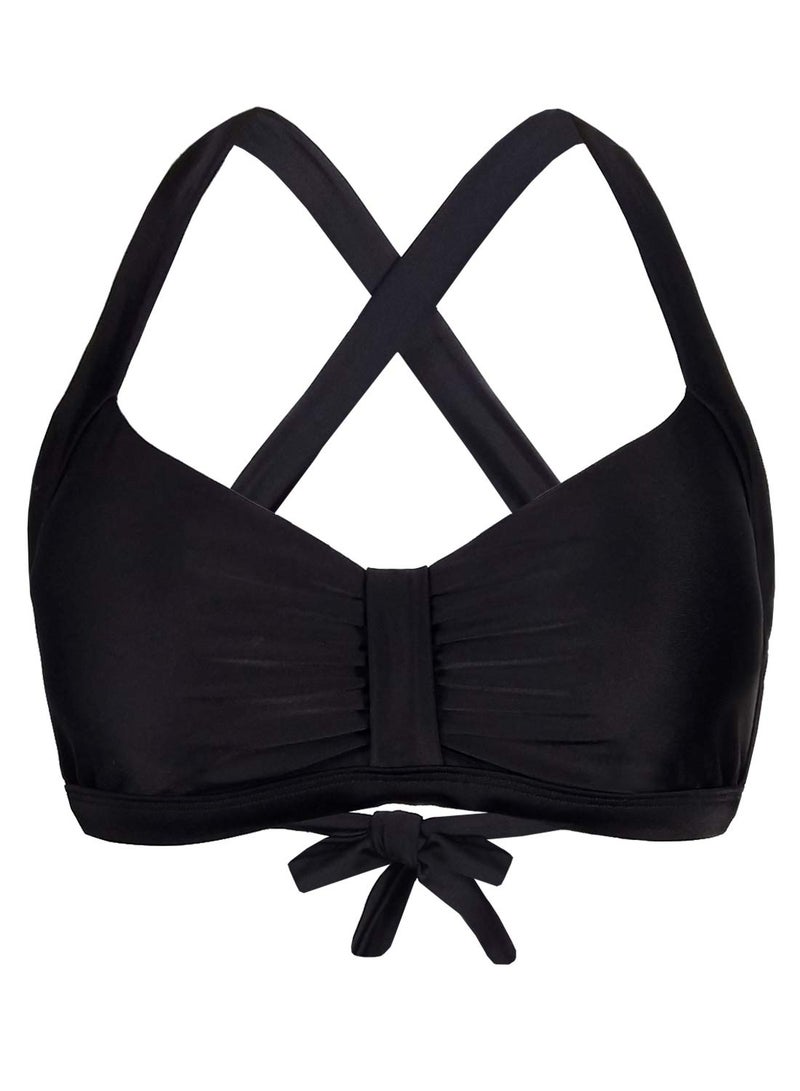 Balasami Women's Retro Printed Adjustable Thick Straps Cross Back Push Up Vintage Bikini Swimsuit Tops Only Black - Image 1